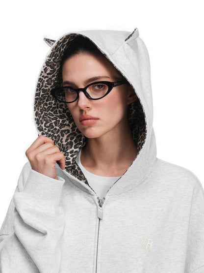 Leopar Desenli Kapüşonlu Sweatshirt