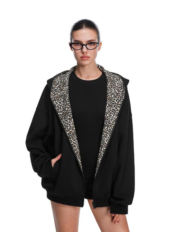 Leopar Desenli Kapüşonlu Sweatshirt