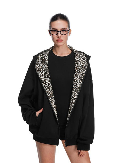 Leopar Desenli Kapüşonlu Sweatshirt